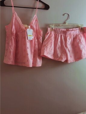 Jessica Simpson Pink Eyelet Lace Cami & Shorts Sleep Set